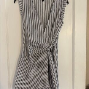 Striped Sleeveless Wrap romper in White and Black